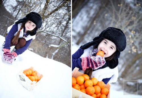orenges in the snow